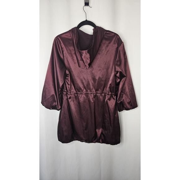 MICHAEL KORS FANCY PURPLE HOODED ANORAK CINCH-WAIST RAINCOAT LONG JACKET P/M - Picture 8 of 10